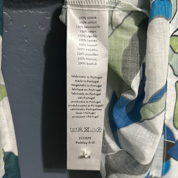 Blue and White Wrap Blouse with Tie Front and Mandarin Collar - Picture 8 of 8